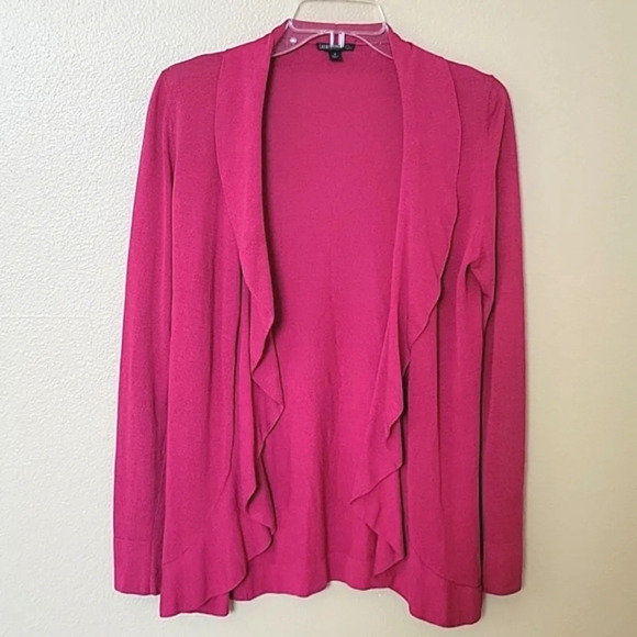 Lafayette 148 Pink Ruffle Open Front Longline Cardigan - Size Small - Picture 1 of 7